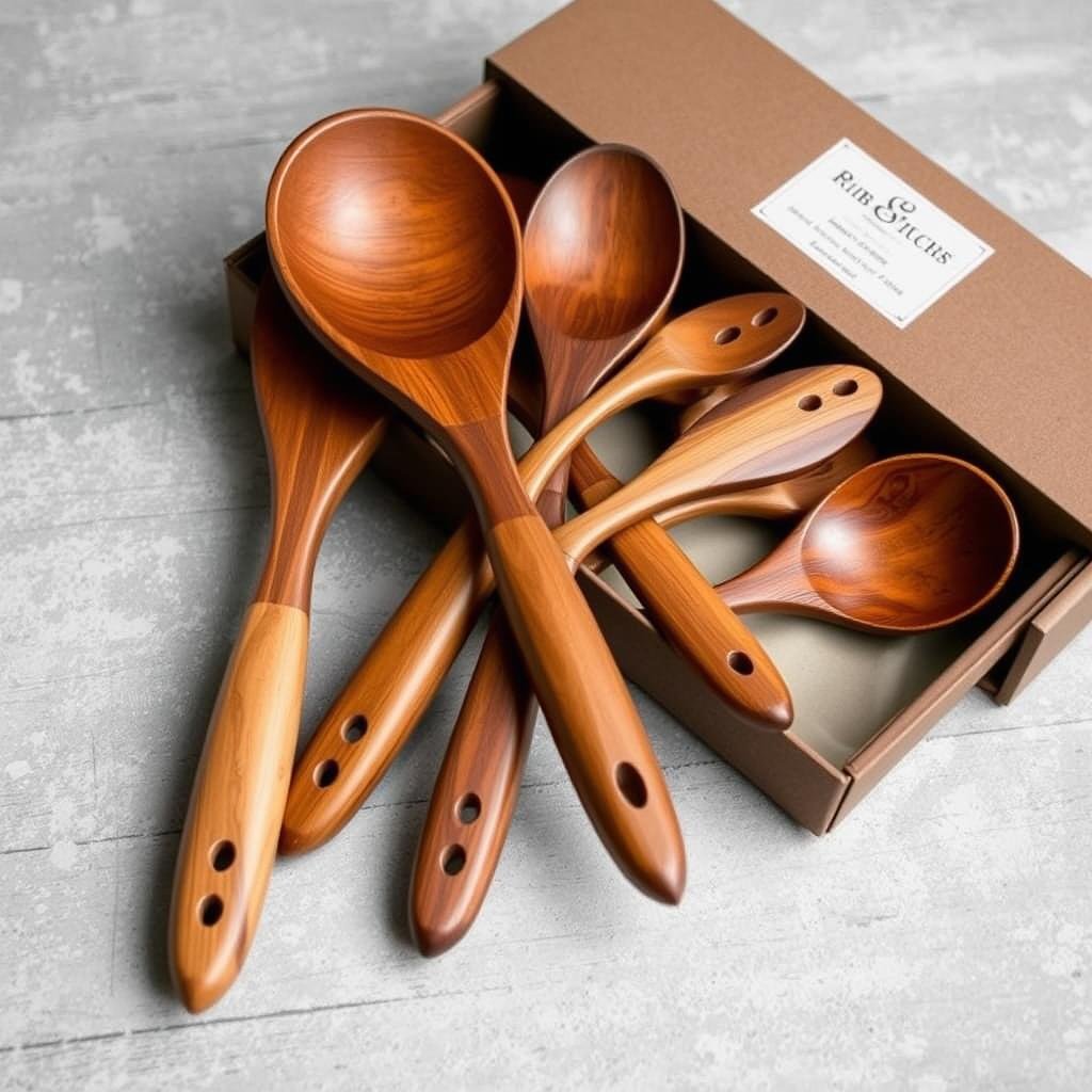 Artisanal hand-carved wooden cooking utensils as a birthday gift idea