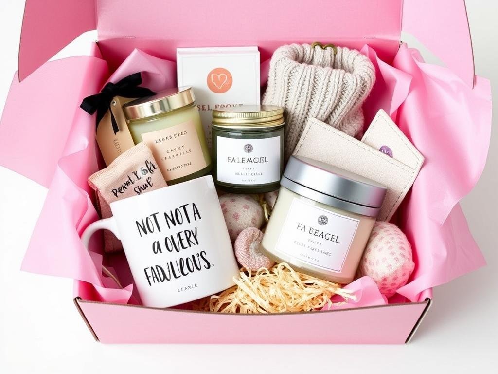 Birthday gift basket for women with mug, candle, and self-care items