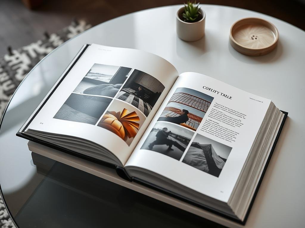 Coffee table book with artistic photography and minimalist design