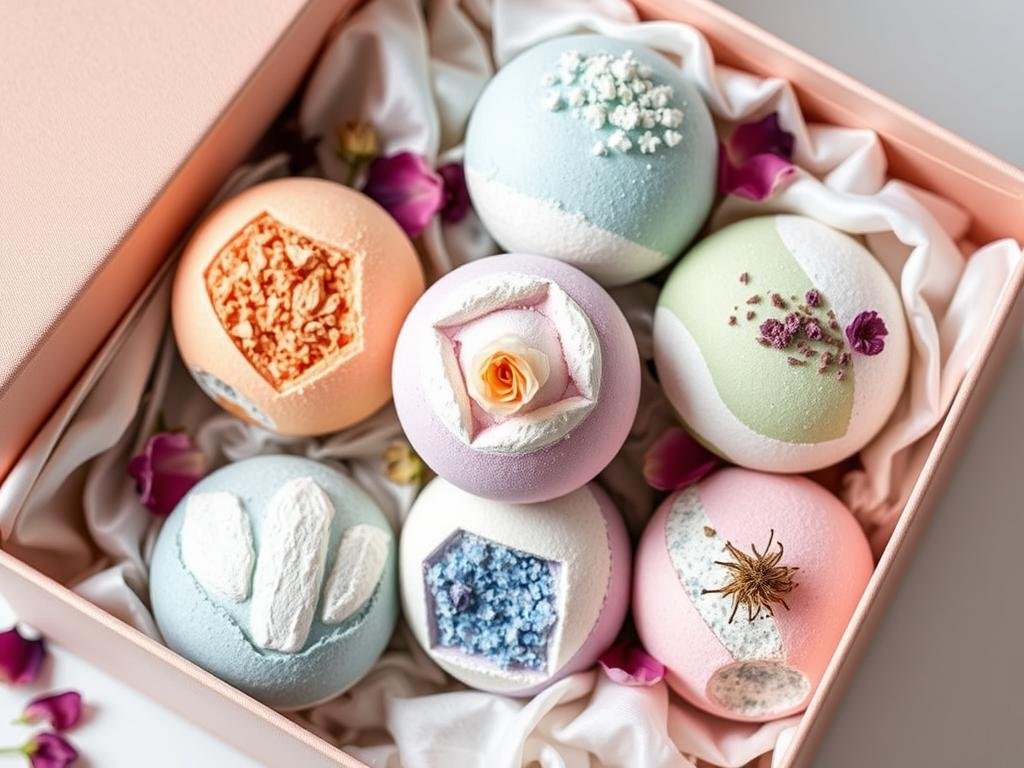 Crystal-infused bath bomb gift set with dried flowers - Prettiest Birthday Gifts ideas