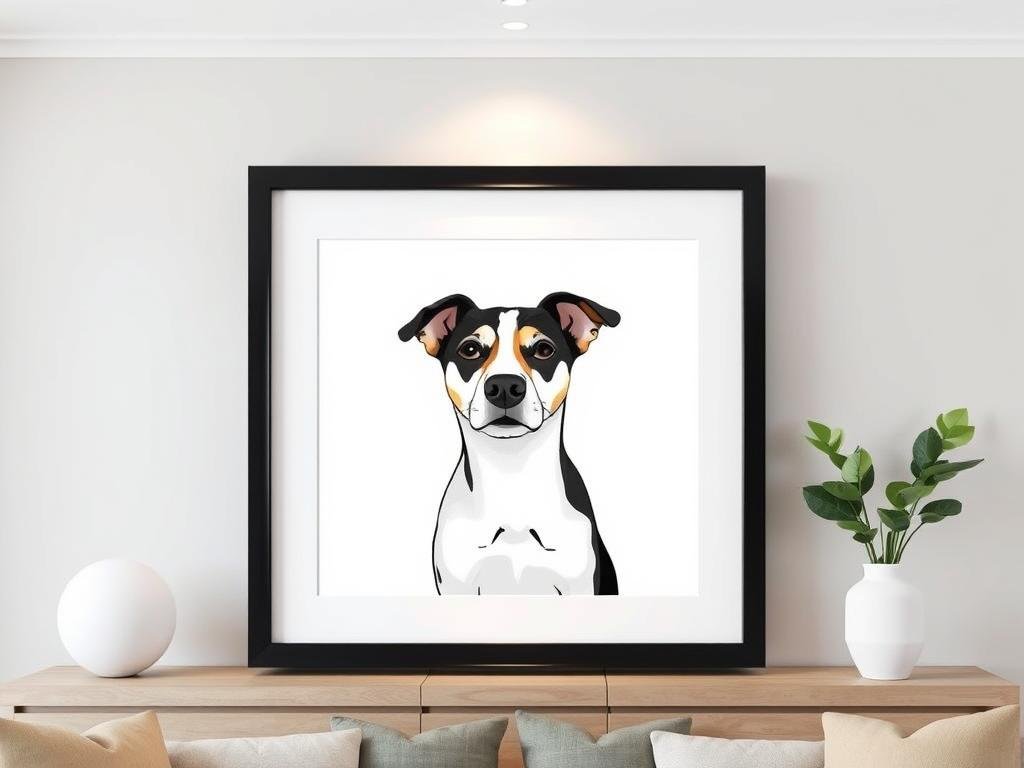 Custom pet portrait in minimalist art style with elegant framing