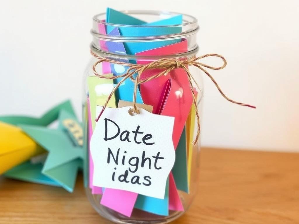 Date night jar filled with colorful date ideas for DIY birthday gifts for boyfriend