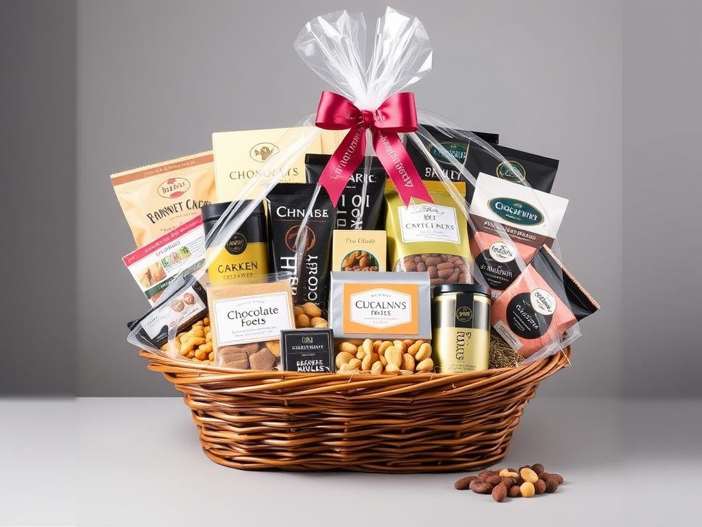 Gourmet food and snack gift basket with assorted treats