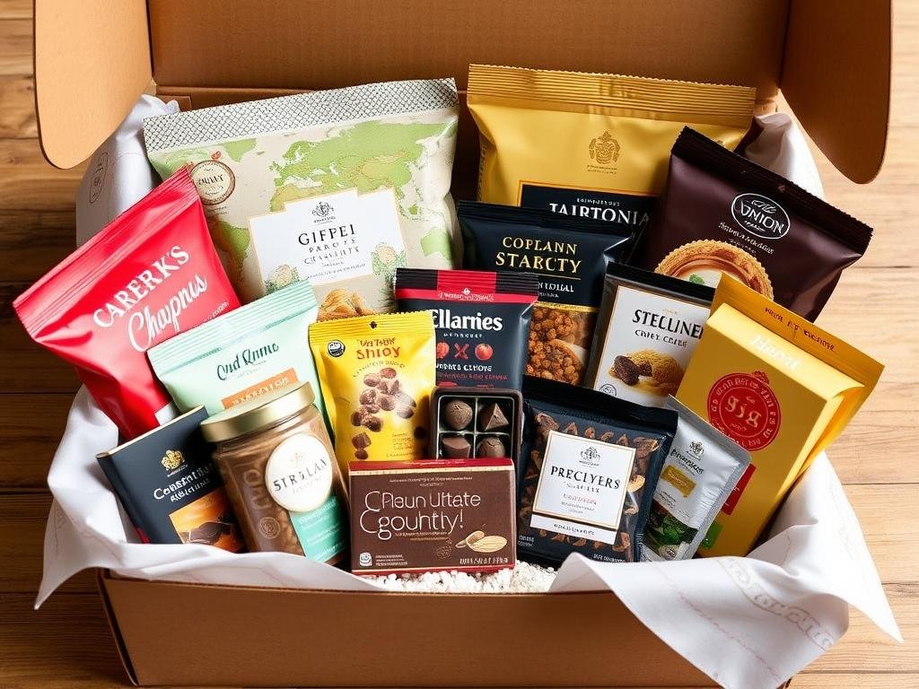 Gourmet food subscription box with international snacks as a birthday gift idea