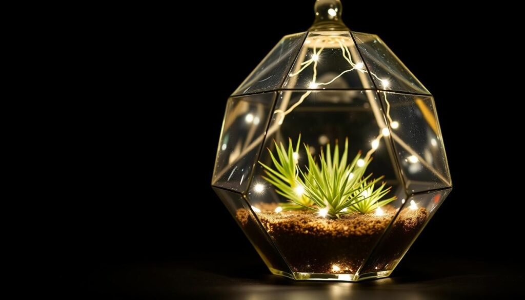 Handblown glass terrarium with LED string lights - Prettiest Birthday Gifts ideas