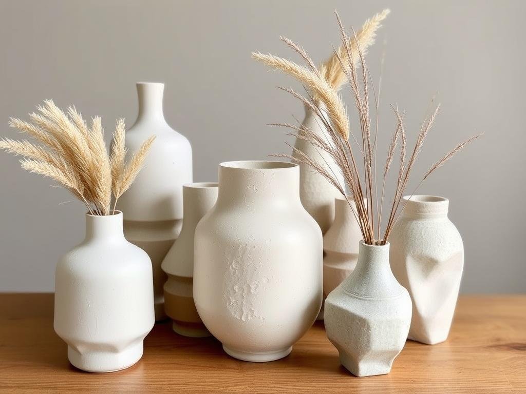 Handcrafted ceramic vase collection in neutral tones