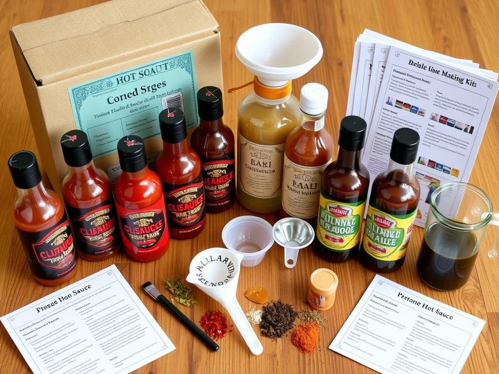 Hot sauce making kit with bottles and ingredients for DIY birthday gifts for boyfriend