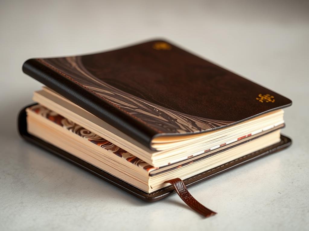 Leather-bound journal with marbled paper and gold edging - Prettiest Birthday Gifts ideas