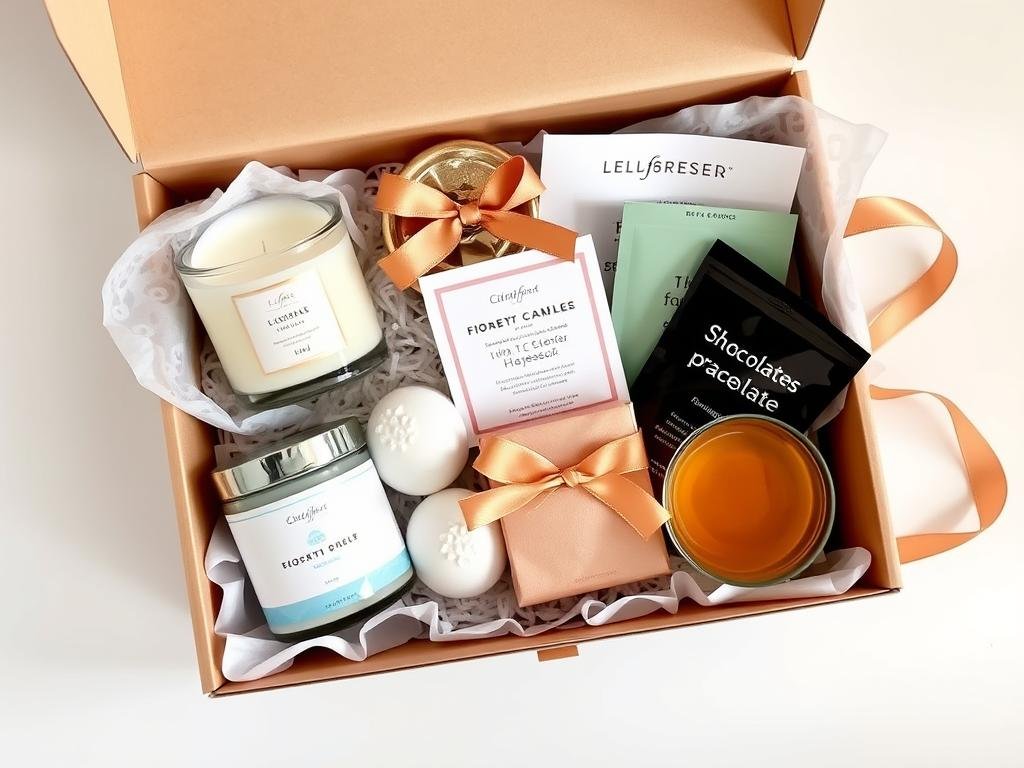 Luxurious self-care gift box with spa items, candle, and personalized note, perfect birthday gifts for best friend