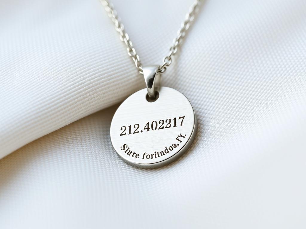 Personalized engraved necklace with birthdate and coordinates as a birthday gift idea