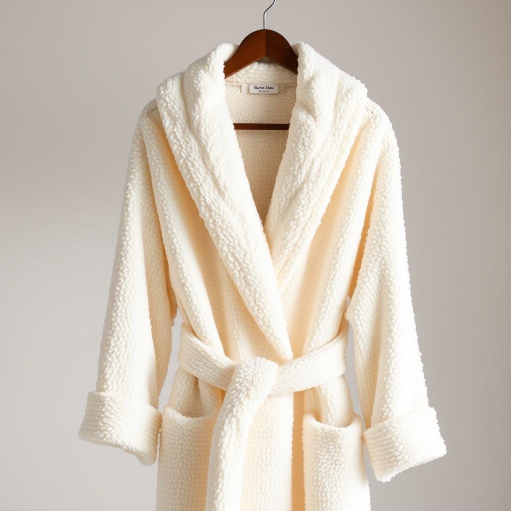 Plush wrap robe in soft marshmallow fabric in cream color