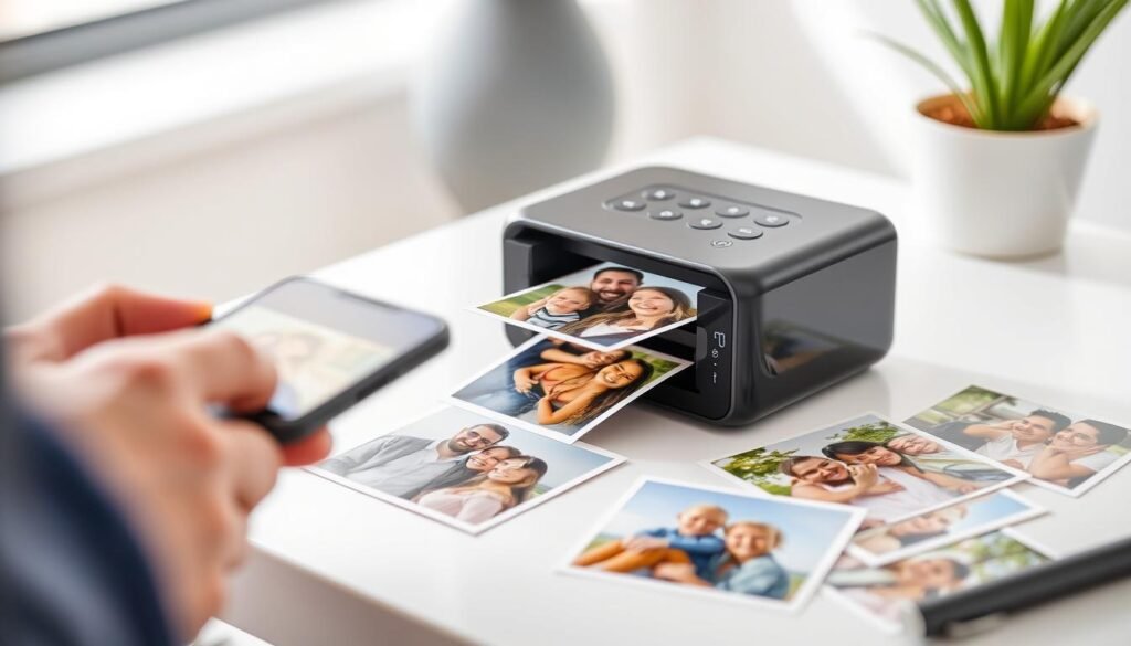Portable photo printer printing memories from a smartphone