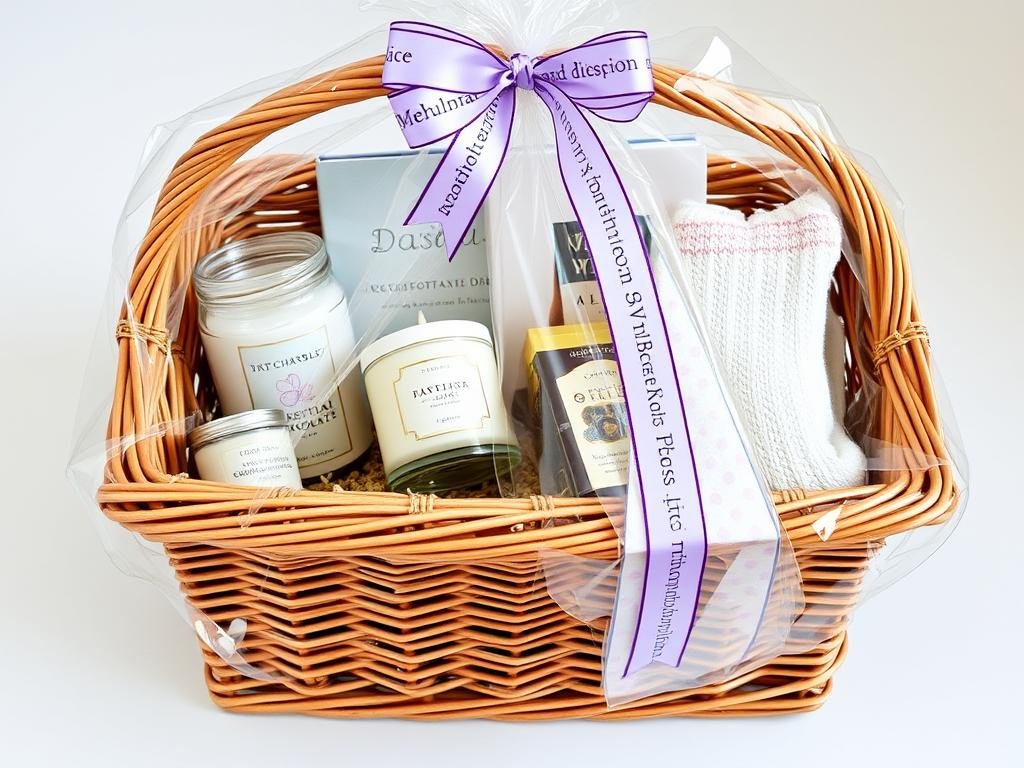 Relaxation gift basket with candles and comfort items for DIY birthday gifts for boyfriend