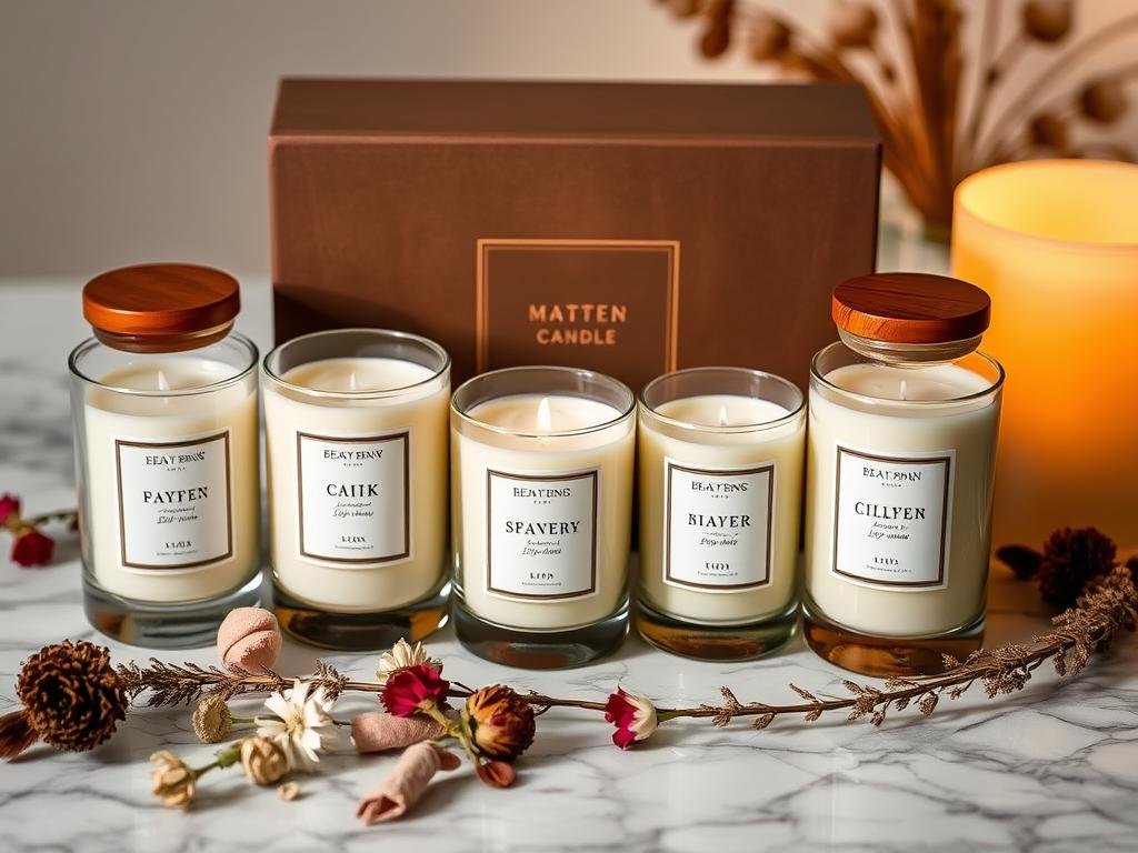 Scented candle gift set with multiple fragrances in elegant glass containers