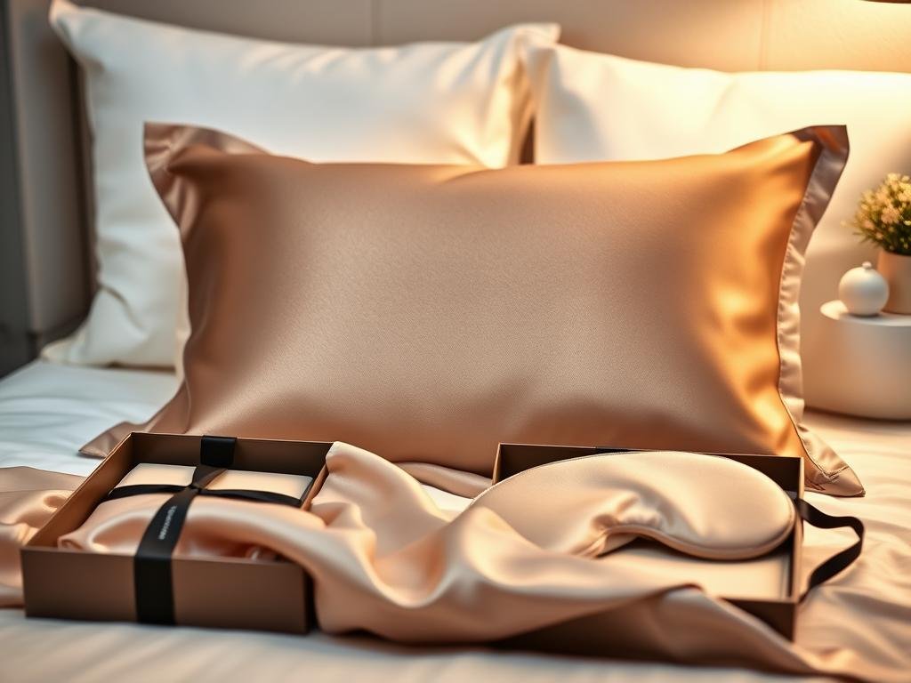 Silk pillowcase and sleep mask gift set in luxury packaging