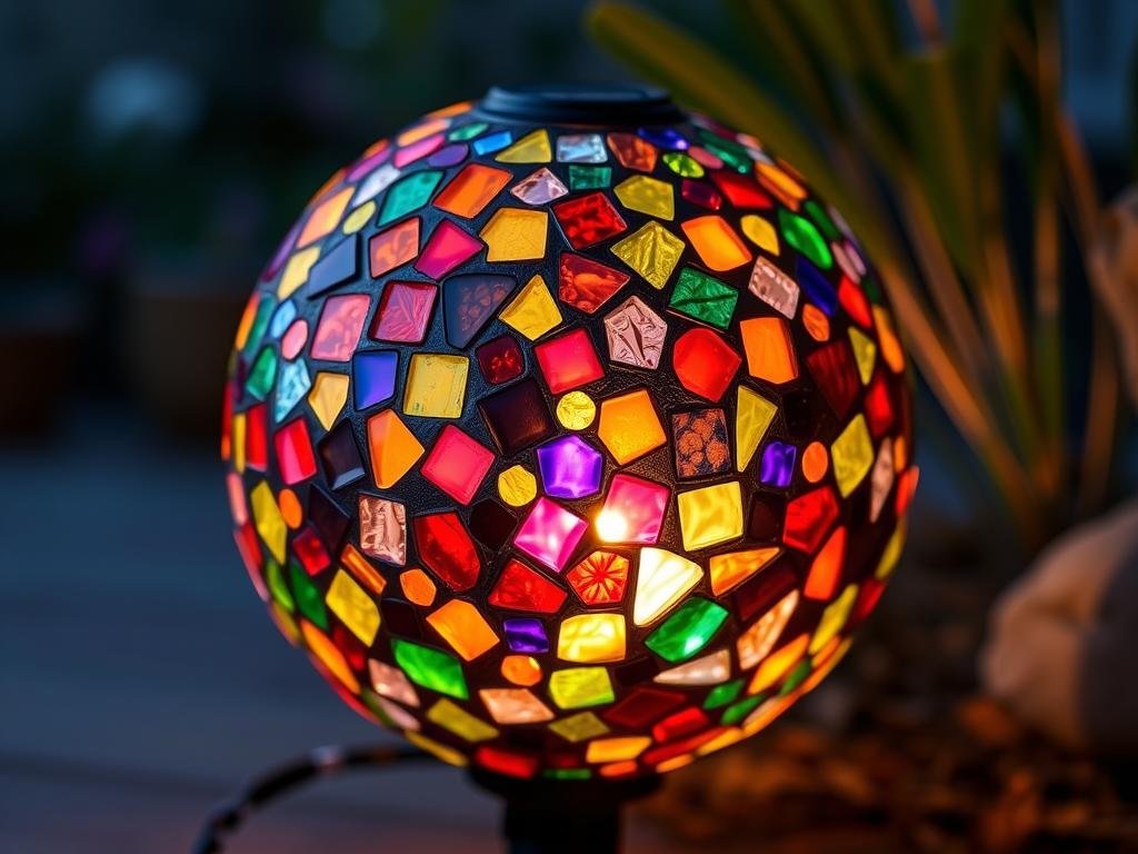 Solar-powered mosaic garden gazing ball - Prettiest Birthday Gifts ideas