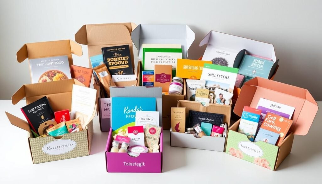 Various unique subscription boxes arranged together as birthday gift ideas