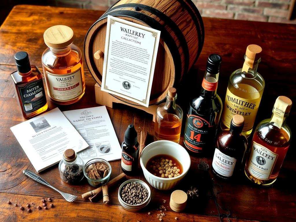Whiskey making kit with bottles and ingredients for DIY birthday gifts for boyfriend