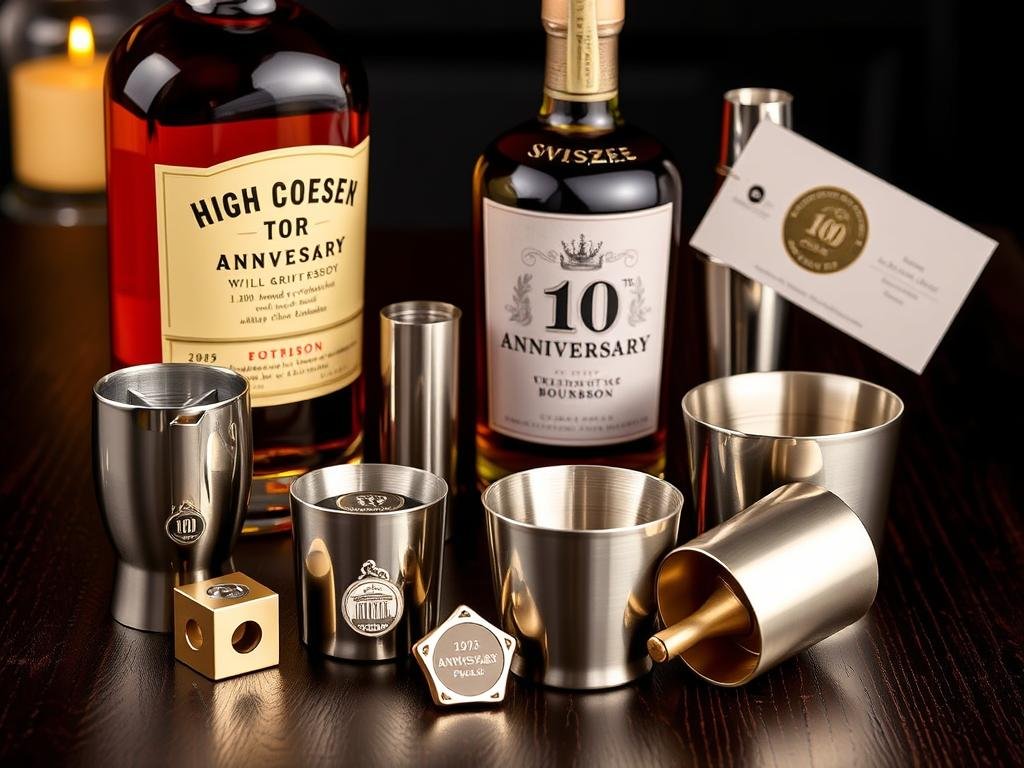 10-year aged whiskey with custom metal accessories for 10 year anniversary gift for him