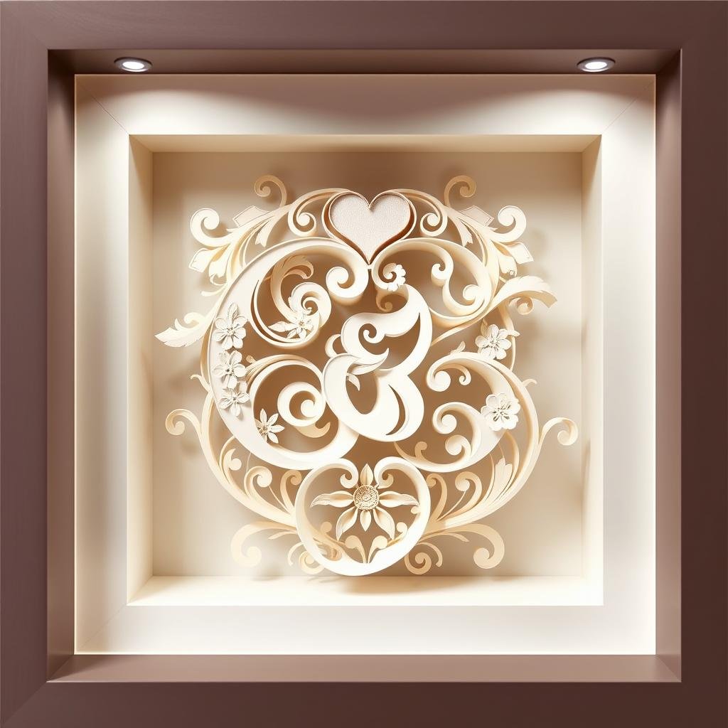 3D paper sculpture of a couple's initials with intricate designs 3D paper sculpture of a couple's initials with intricate designs