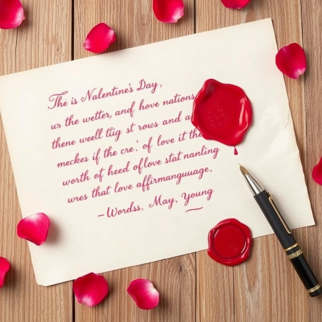 A beautiful handwritten love letter with a wax seal and rose petals