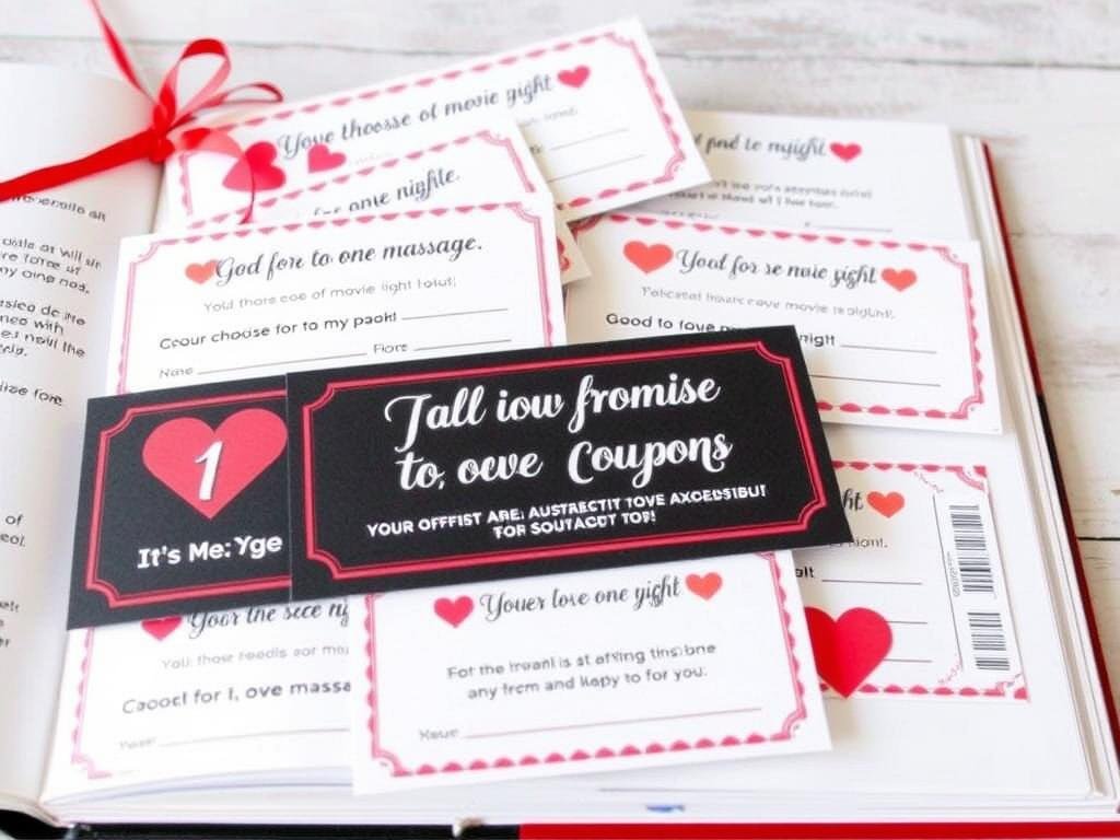 A book of love coupons with personalized promises for sentimental valentines gifts