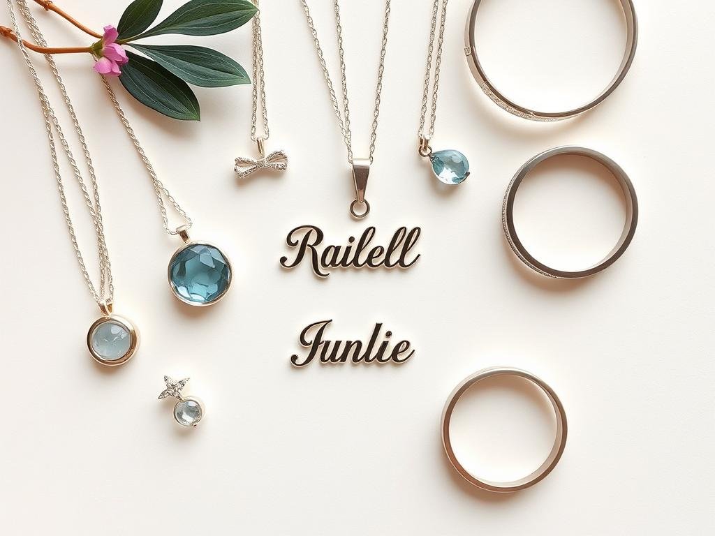 A collection of personalized jewelry including name necklaces, birthstone rings, and custom bracelets