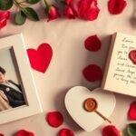 A collection of sentimental Valentine's gifts including a custom photo frame, love letter, and heart-shaped keepsake