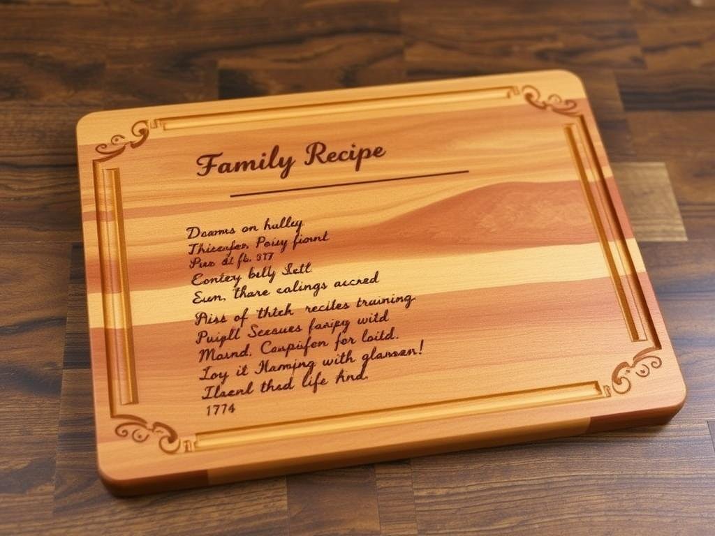 A custom cutting board with engraved recipe for sentimental valentines gifts