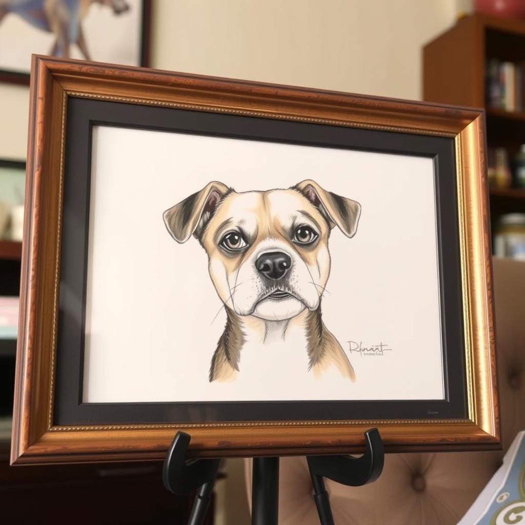 A custom illustrated portrait of a beloved pet dog or cat