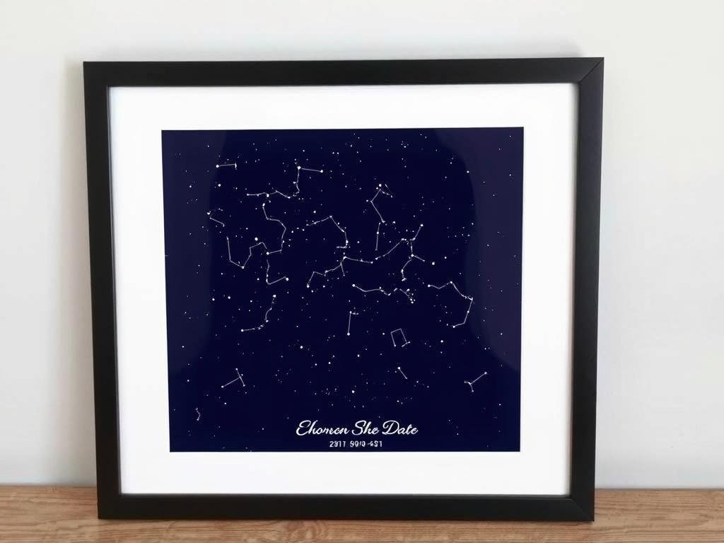 A custom night sky map showing the stars alignment on a special date for sentimental valentines gifts