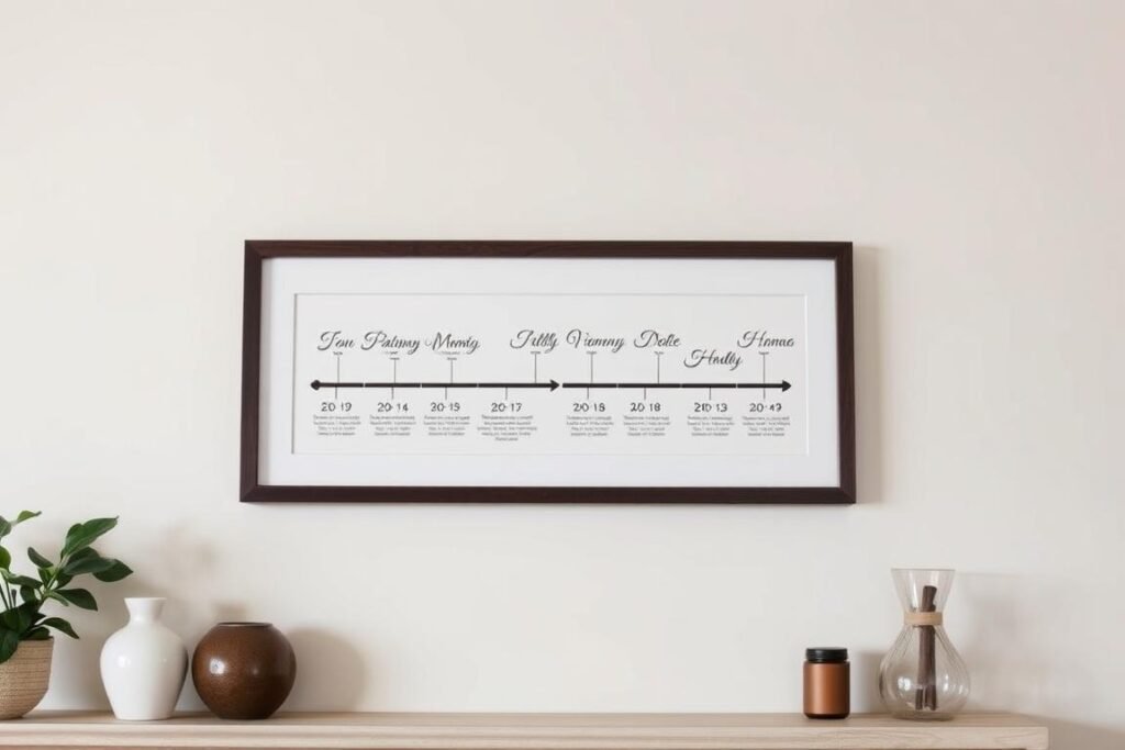 A custom relationship timeline print showing key dates and milestones