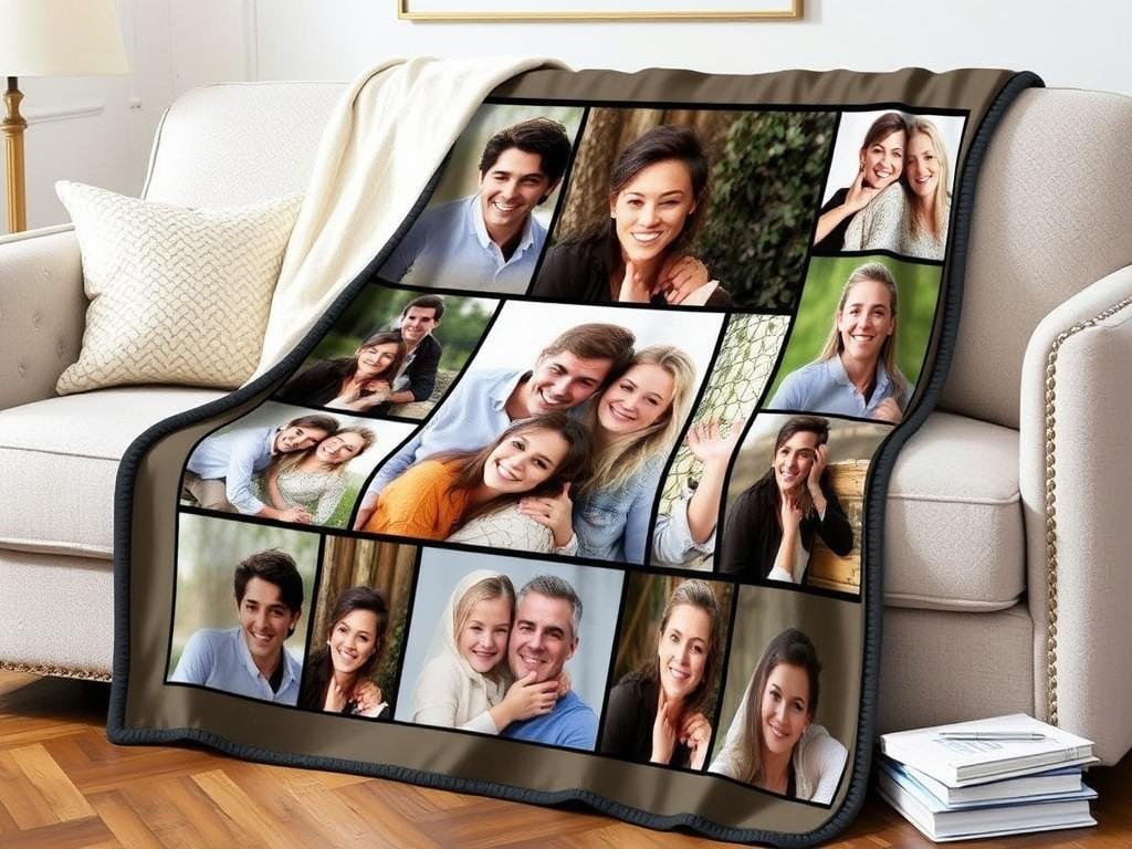 A custom throw blanket with photo collage for sentimental valentines gifts