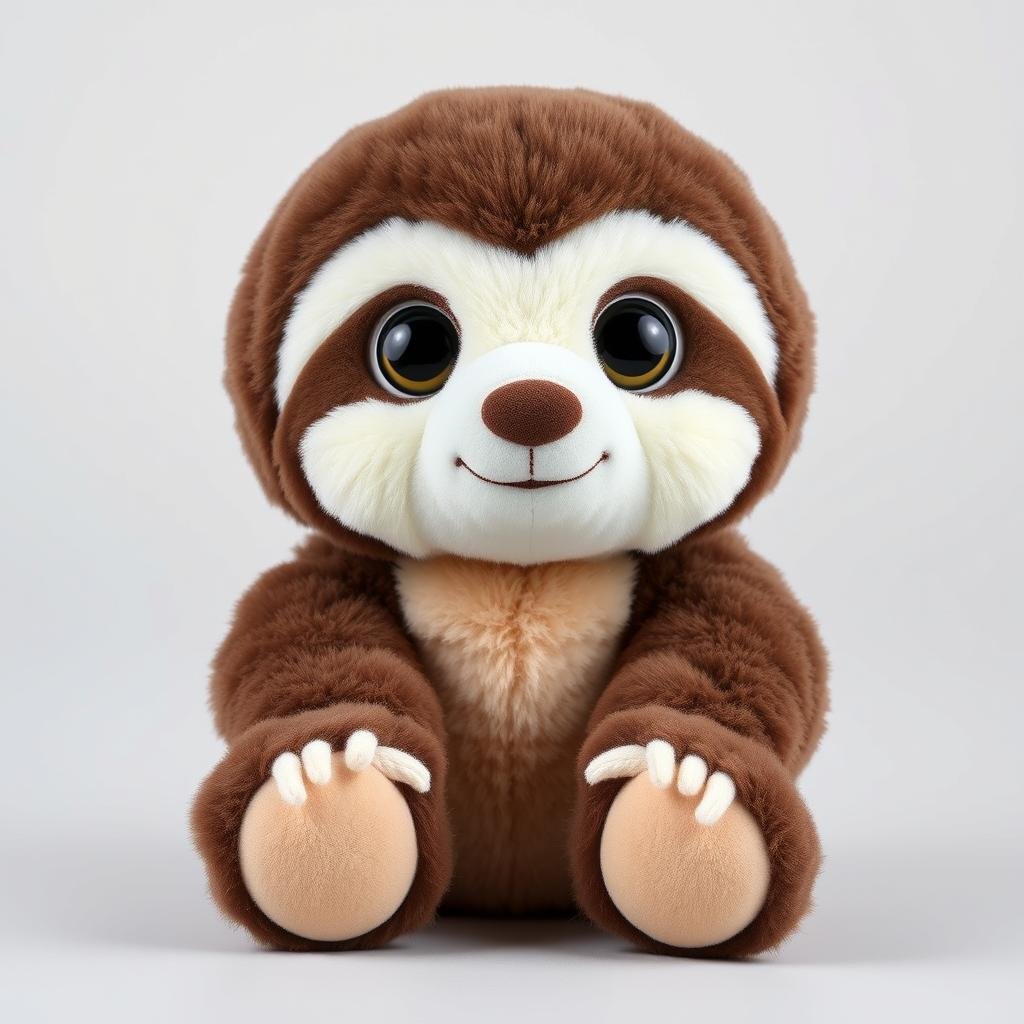 A cute weighted plush sloth with big eyes and soft fur texture