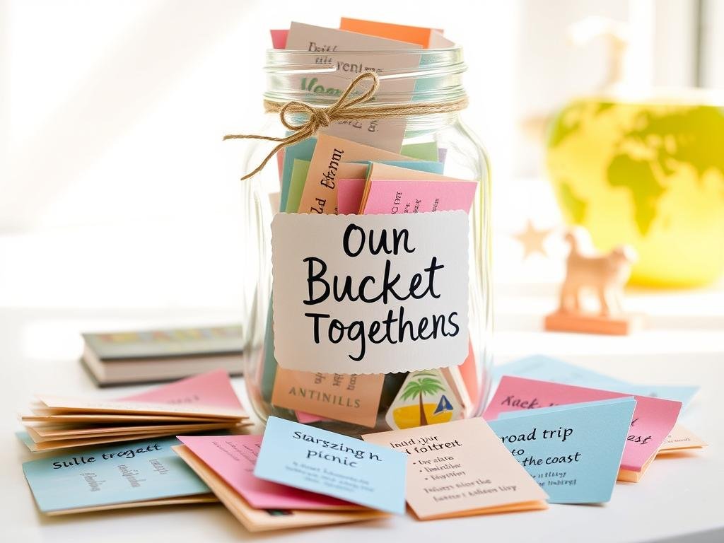 A decorated jar filled with colorful activity ideas on folded papers, a fun sentimental gift for boyfriend