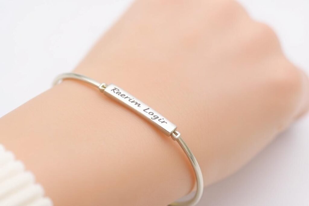 A delicate bracelet featuring engraved handwriting of a special message