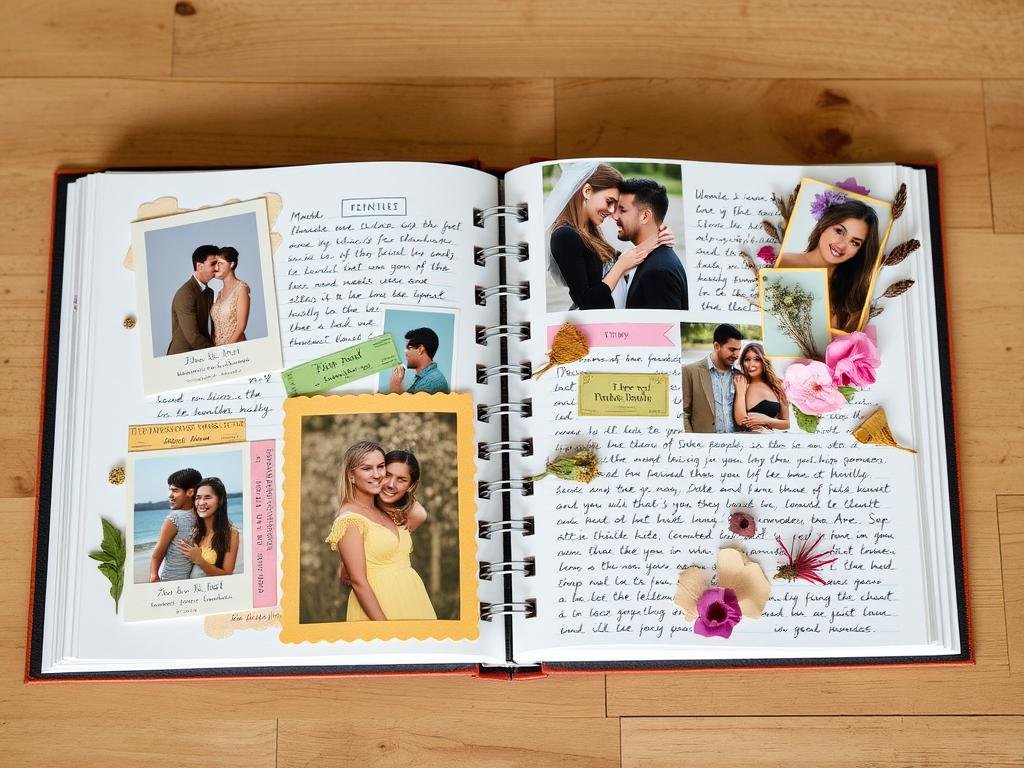 A handmade scrapbook with mementos and photos for sentimental valentines gifts