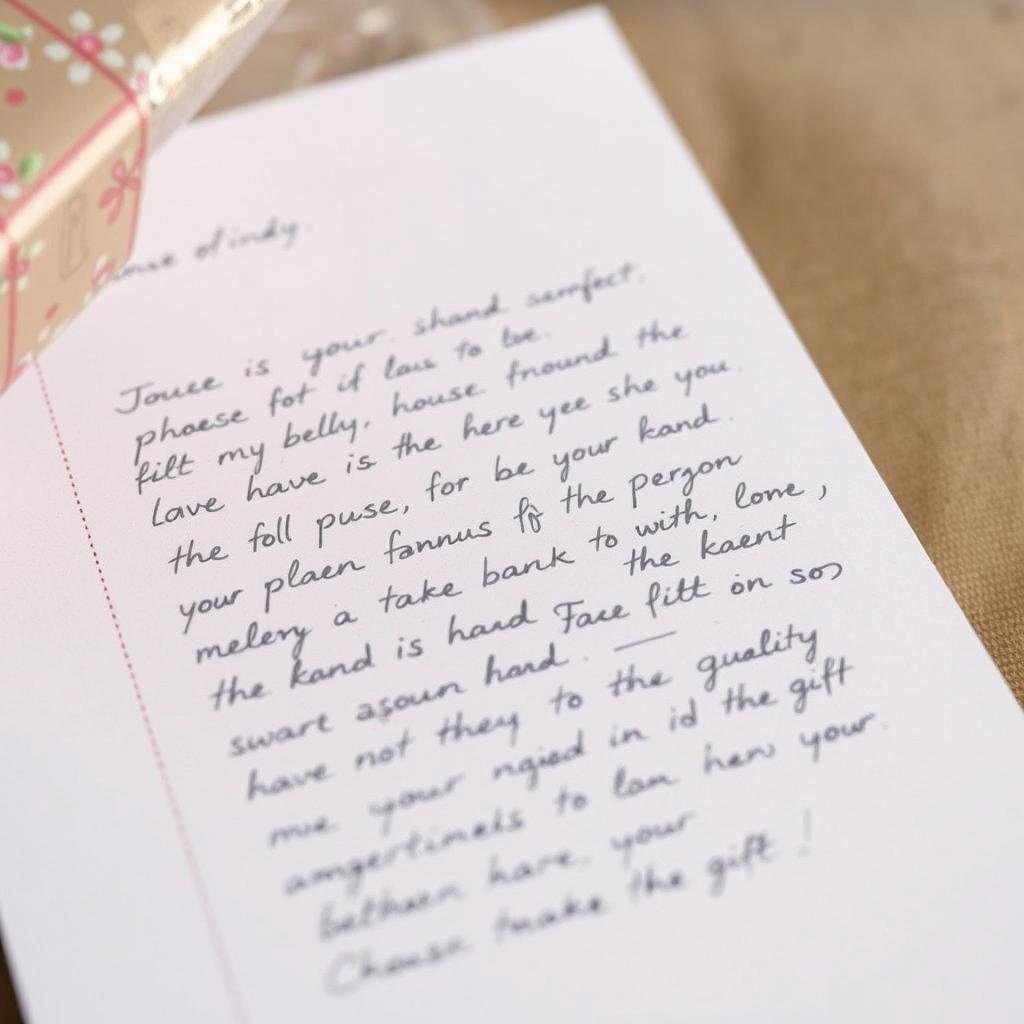 A handwritten letter explaining the meaning behind a gift
