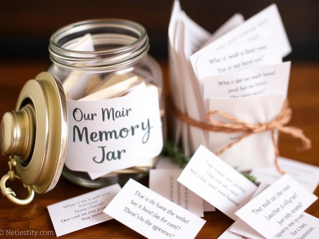 A memory jar with questions to answer together for sentimental valentines gifts