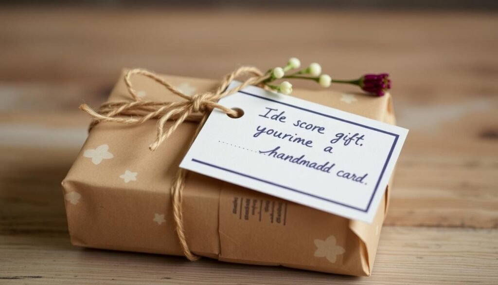 A thoughtfully wrapped inexpensive gift with a handmade card