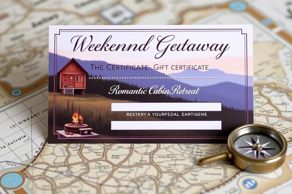 A weekend getaway gift certificate, perfect cute gift for boyfriend who loves adventures