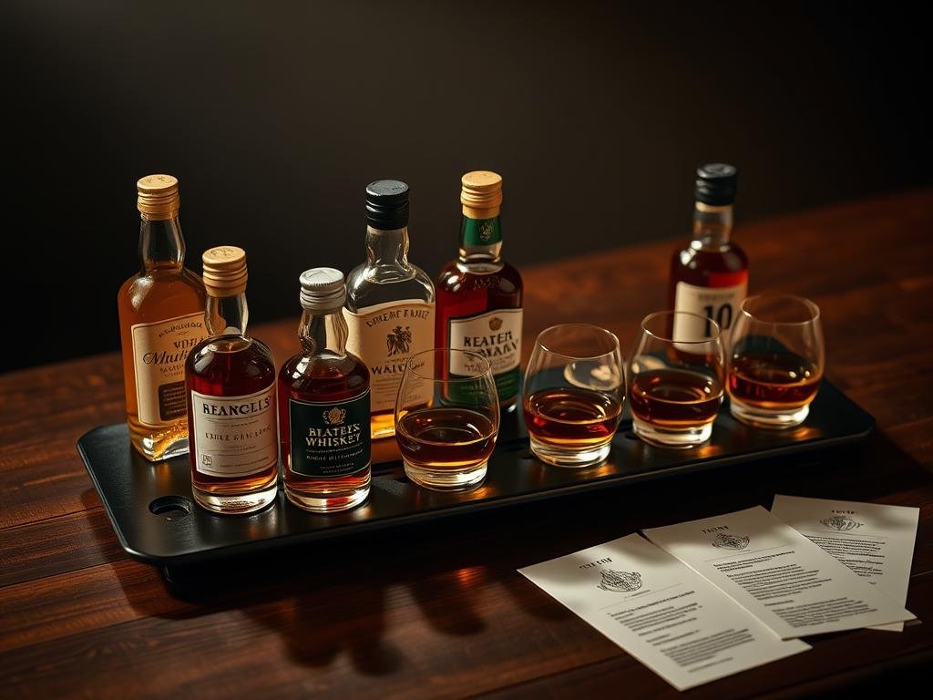 A whiskey tasting set with premium glasses and tasting notes