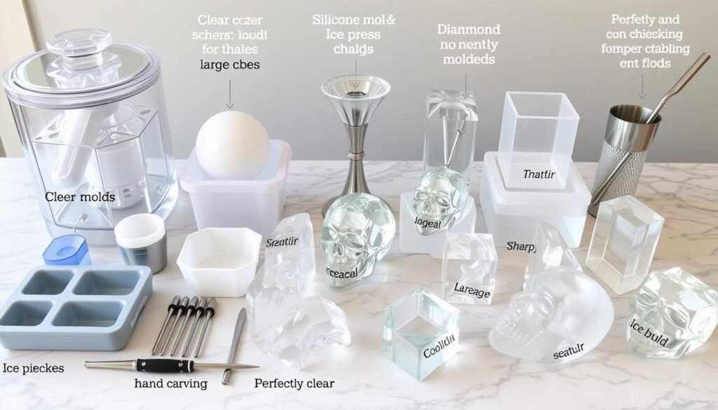 Advanced ice-making equipment and molds for creating clear spheres, cubes, and custom shapes