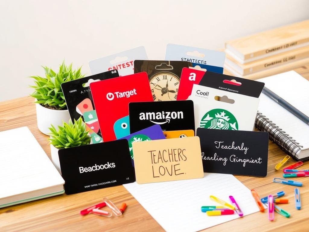 An assortment of popular gift cards for teacher appreciation gifts