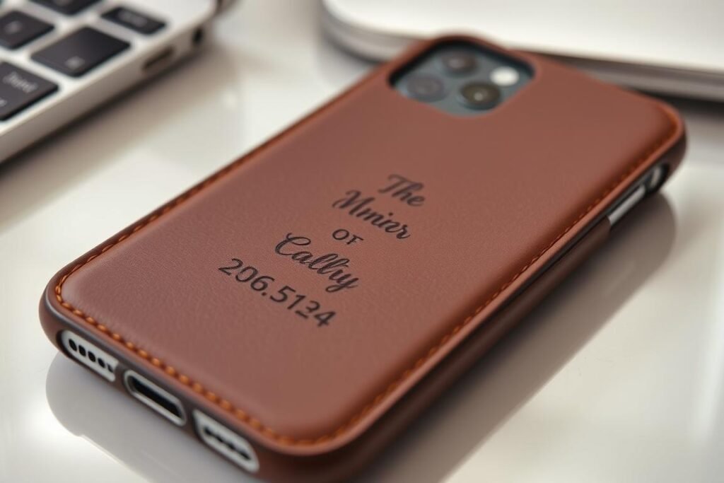 An engraved leather phone case with a personal message, a practical sentimental gift for boyfriend