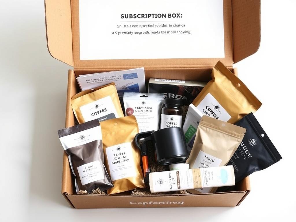 An opened subscription box filled with coffee samples and accessories, a thoughtful sentimental gift for boyfriend