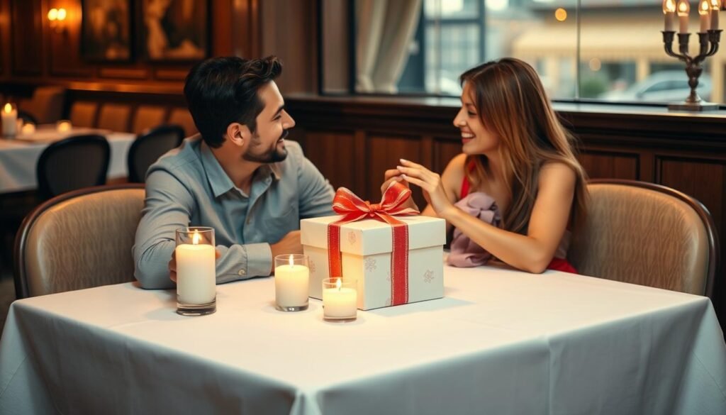 Anniversary gift presented during recreation of first date