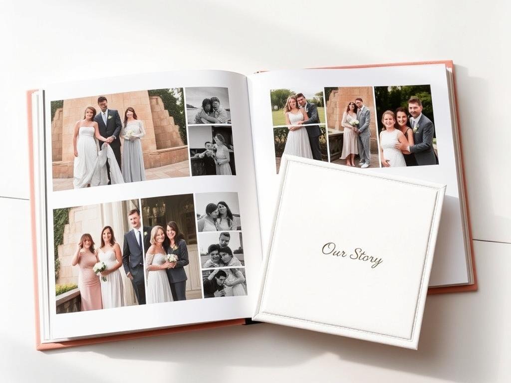 Anniversary photo book showing parents' journey through the years
