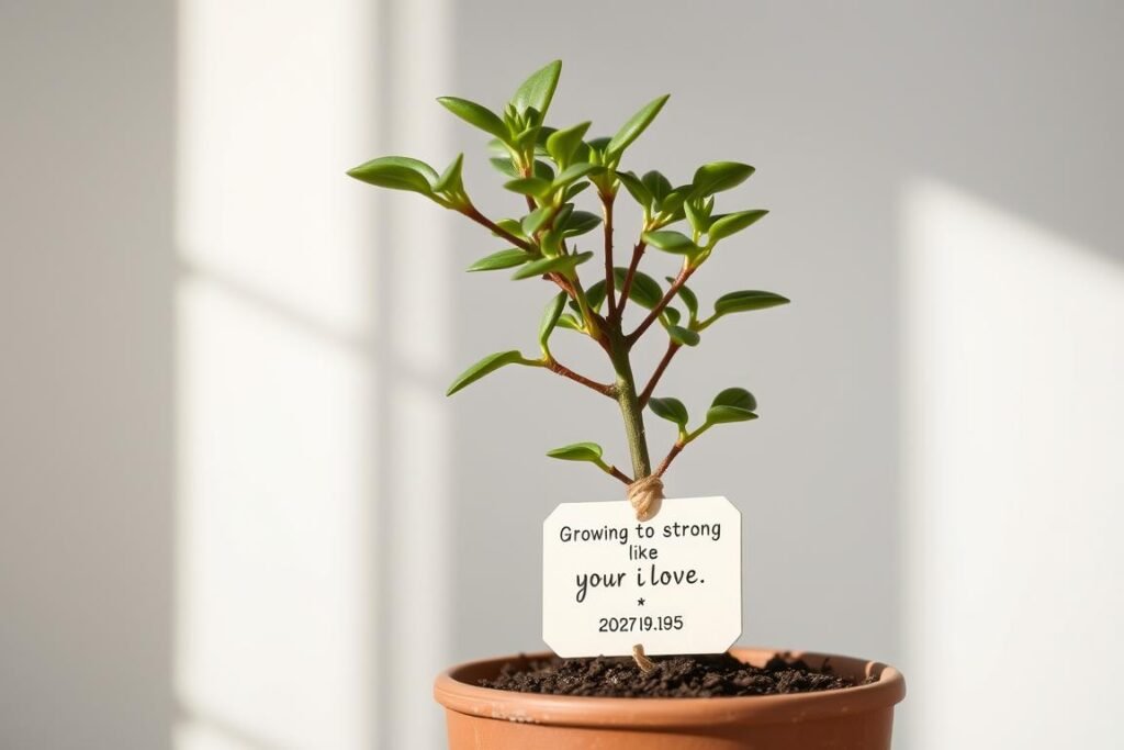 Anniversary plant gift with personalized tag