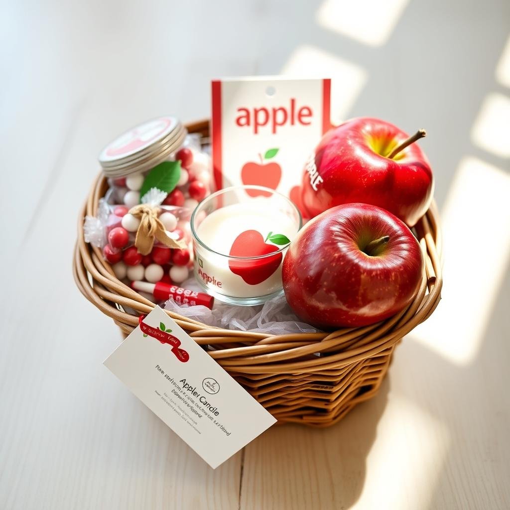 Apple-themed gift basket with gift card and accessories